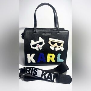 Karl Lagerfeld Black Satchel with Colorful Lettering